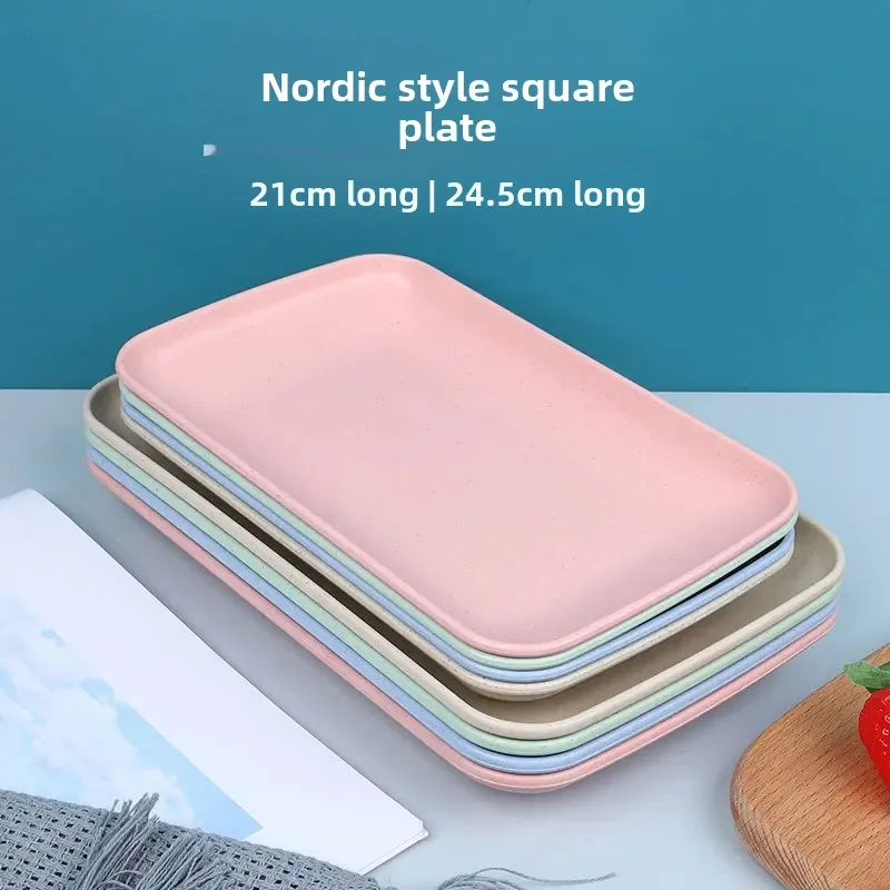 Creative Nordic Style Rectangular Plastic Tray For Home Use Snacks Fruits Storage Tray Wholesale Small Wheat Straw Tray