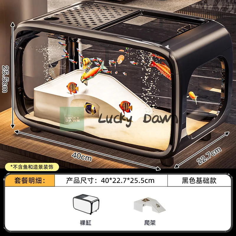 خزان حوض سمك أكريليك سعة 10 جالون مع غطاء، ديكور وعاء السمك ذو المناظر الطبيعية البيئية الشفافة لسطح طاولة مدخل غرفة المعيشة