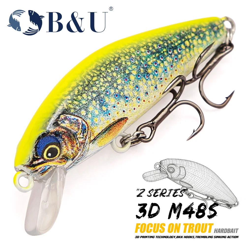 B&U 4,8cm Sinkender Forellen-Minnow-Köder Realistischer Harter Köder für Braunforelle Regenbogenforelle Bachangeln