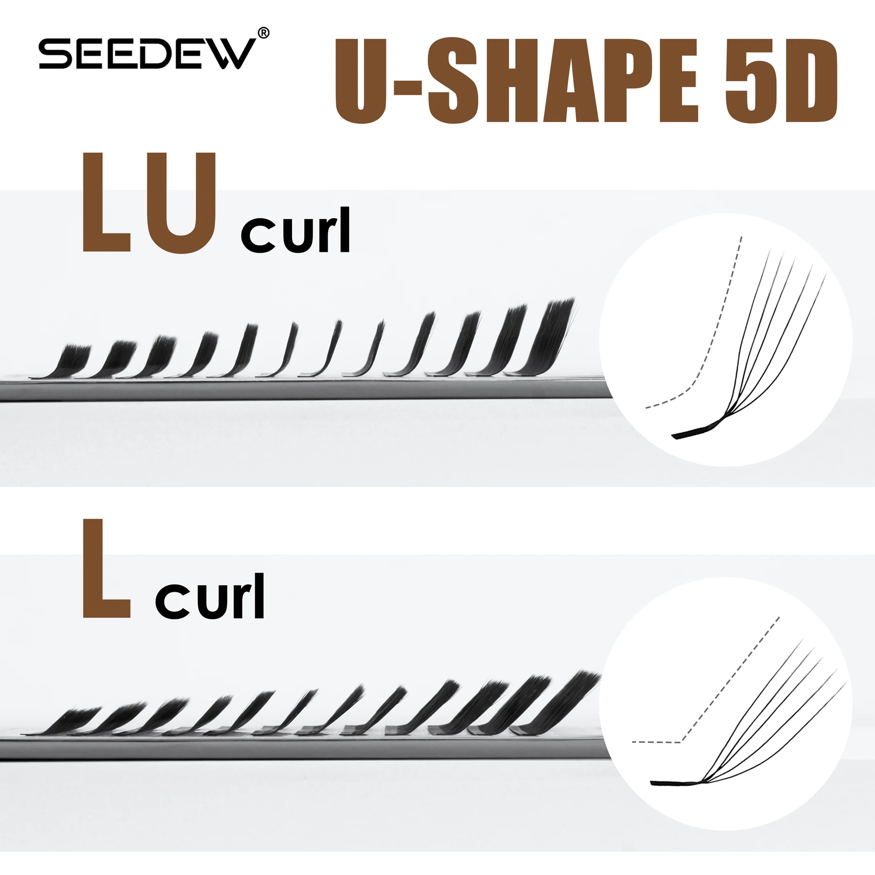 

SEEDEW L/LU Curl U-Shaped 4D/5D Eyelash Extensions Premium Soft False Eyelashes Premade Fan U Lashes