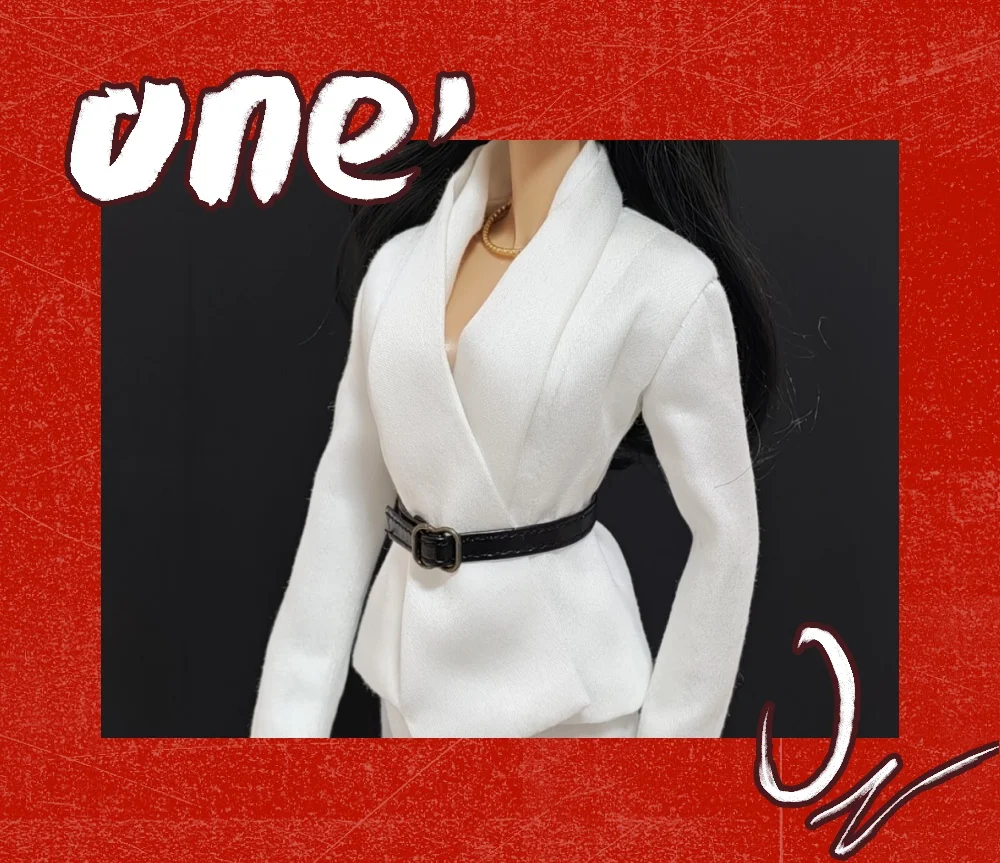 

Handmade 1/6 Scale White Waist Cinched Top Elegant Skirt with Belt Set Fit IT PP FR2 ST Supermodel Body