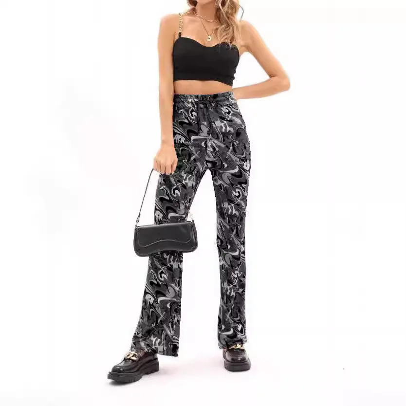 

2024 весна и осень, новый узор, расклешенные женские брюки с высокой талией