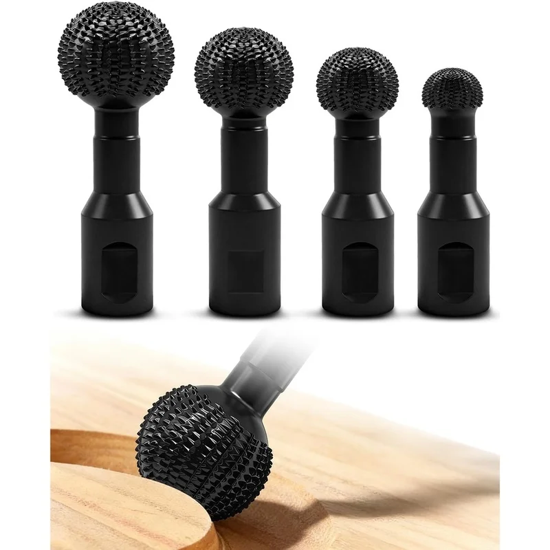 ABRW Upgraded 4PCS Sphere Rotary Burr Set 5/8-11 Thread Ball Gouge for 4.5 & 5 Inch Angle for Grinder Wood Carving Tool
