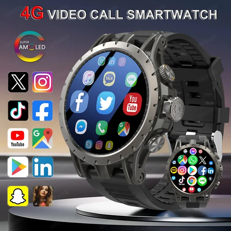 4G Full Netcom Android 9.0 4G Smart Watch 466*466 Amoled 1.43'' Screen Display GPS WIFI HD Video Call 5MP Camera Smartwatch 2024