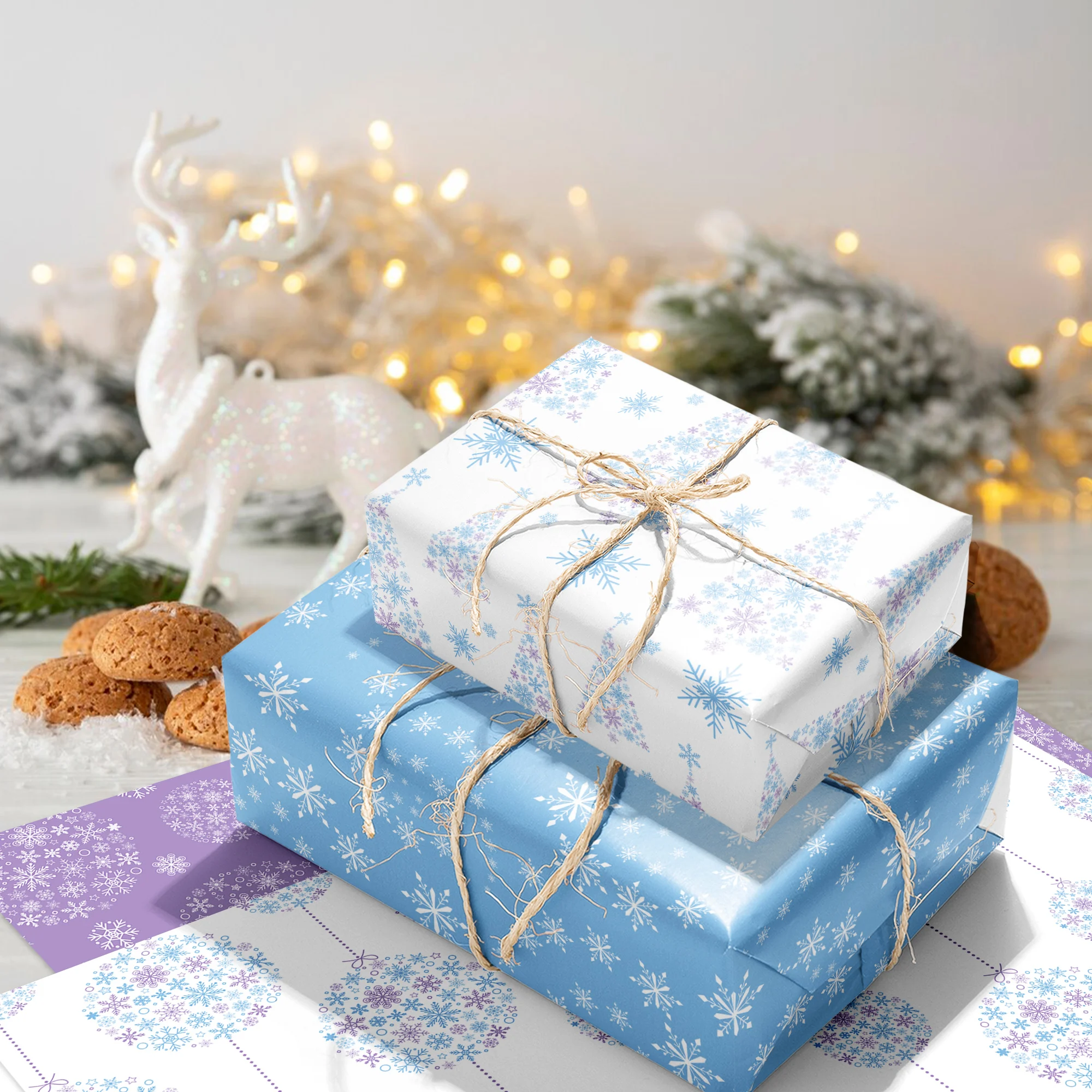 12pcs Snowflake Purple Theme Wrapping Material Paper Xmas Party Gifts Decorative Packing Craft Papers
