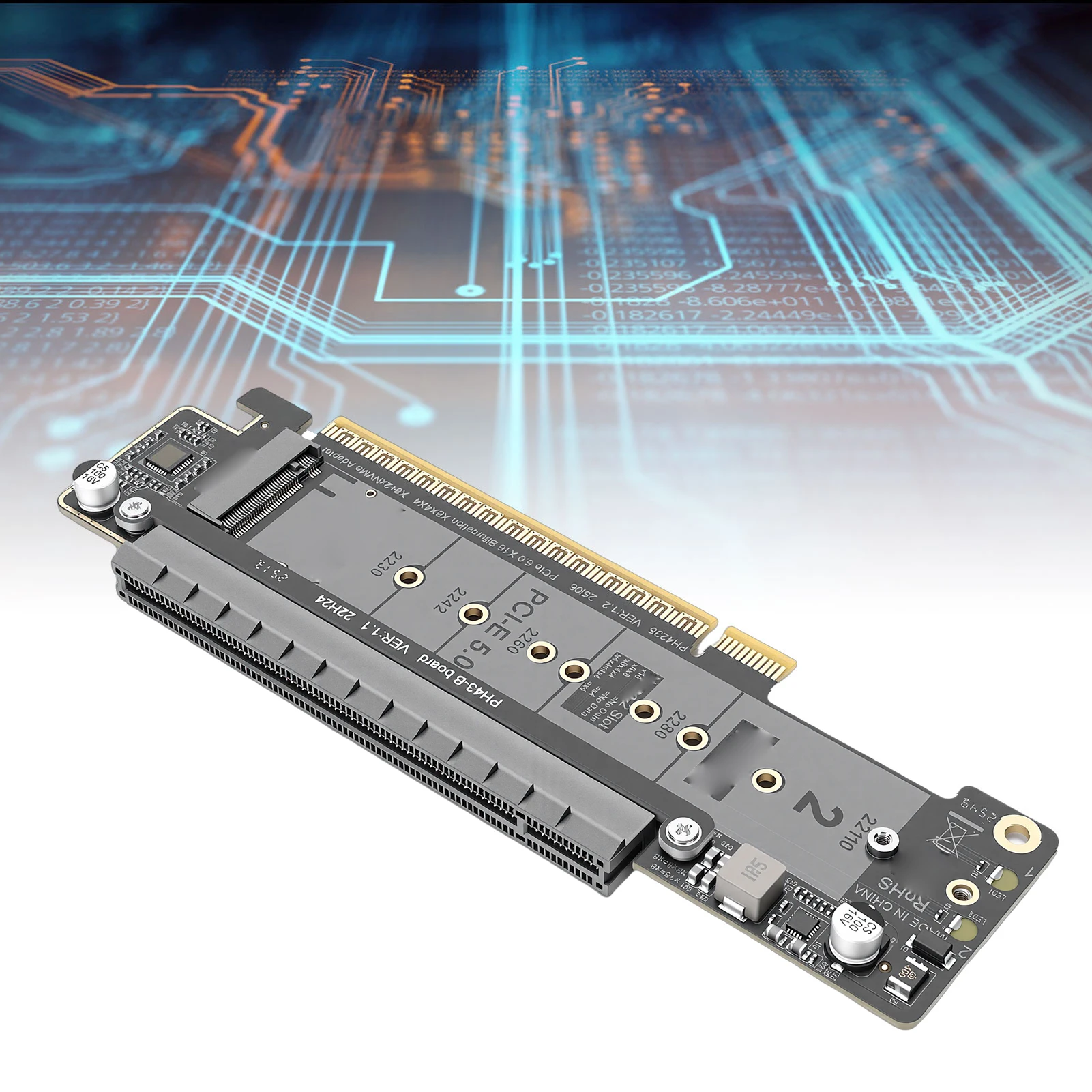 Tarjeta Adaptadora PCIe 5.0 X16 a Doble M.2 M Key, Tarjeta de Expansión M.2 PCIE NVMe, Compatible con X8 X4 X4 Split para Expansión de SSD de Alta Velocidad 5