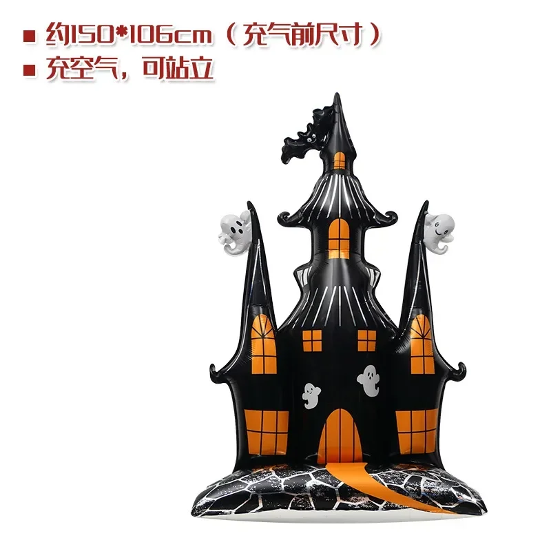 1 Pcs Halloween Self Inflating Foil Balloons Spooky Castle Skeleton Pumpkin Foil Balloons For Halloween Celebration Party