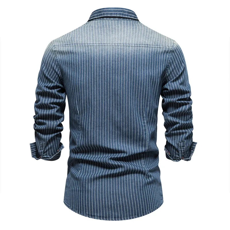 Camisa jeans de manga longa masculina, bolso de lapela, single breasted, qualidade casual, roupas de moda outono, inverno, 95% algodão, novo, 2023