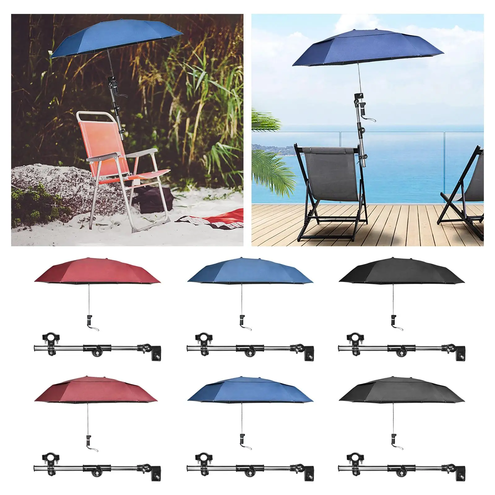 Chair Umbrella with Universal Clamp Portable Sun Protection Clip on Umbrella for Golf Cart Wagon Patio Chair Bleacher