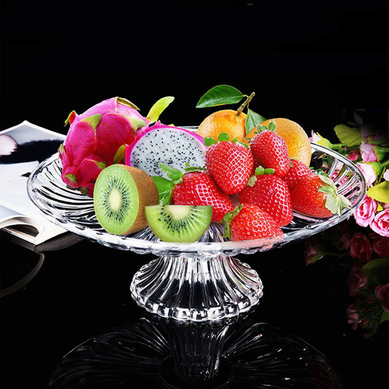 

Round Fruit Trays Acrylic Fruit Plates Salad Dessert Plate Cupcake Display Stand Cookie Platter Household Candy Serving Plate