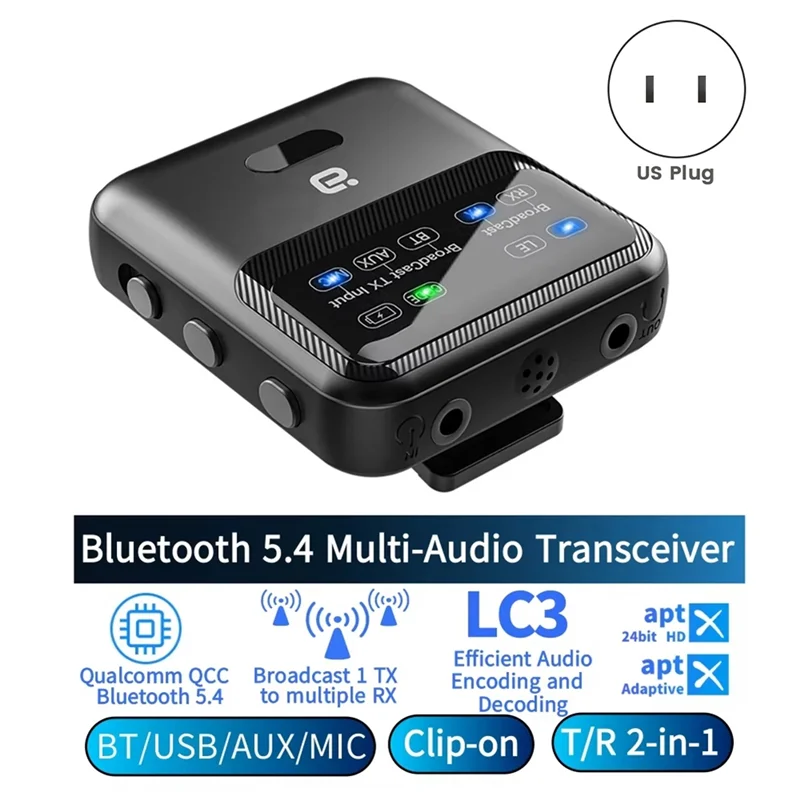 JABS-transceptor de Audio Bluetooth 5,4, adaptador de Audio LE, transmisión de 1TX a más de 100 dispositivos RX para compartir, AAC/Aptx-AD/LC3, USB
