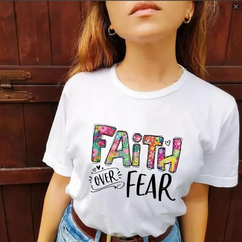 

Женская футболка Faith с короткими рукавами, религиозный топ, свободный базовый слой из чистого хлопка, универсальная и стильная, с половиной рукавов и модная