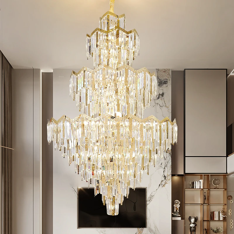 Duplex Crystal Chandelier European Style Villa Living Room Light Luxury Post-Modern Building Middle Floor Hall Stair Chandelier