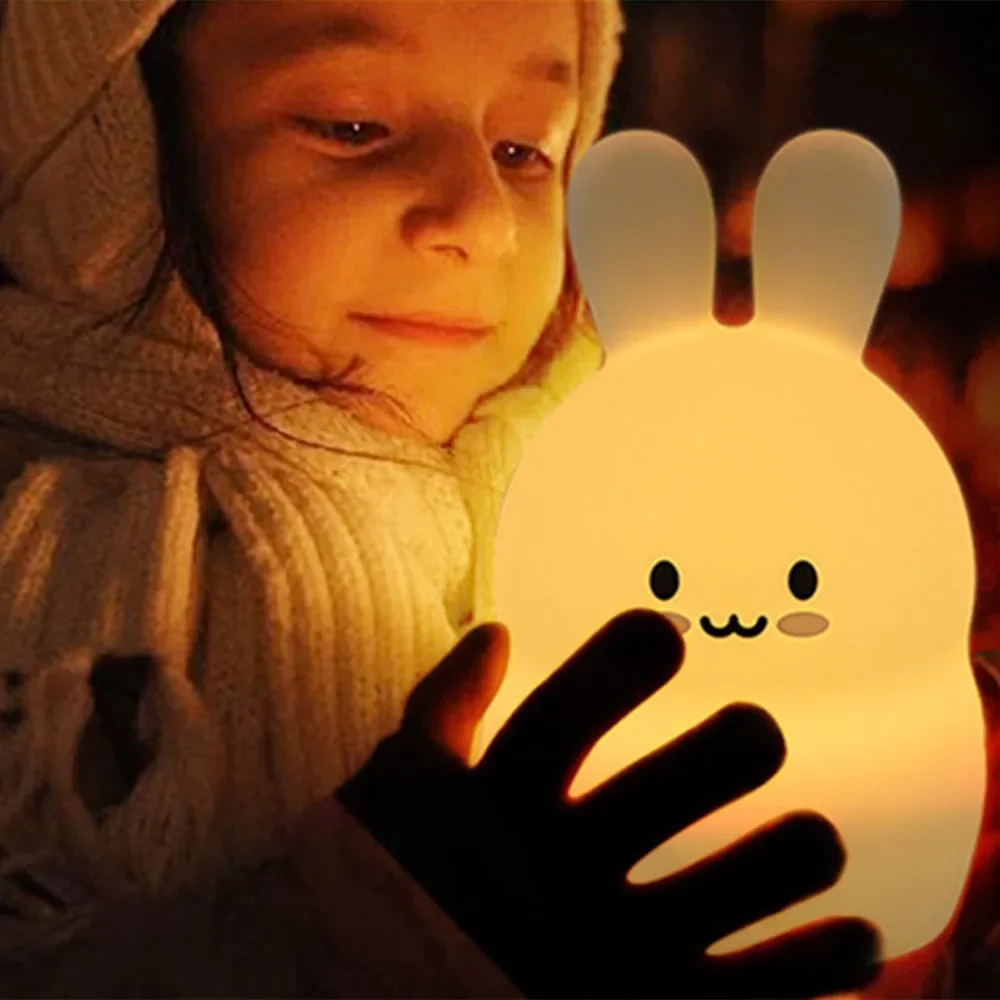 

Touch Sensor 9 Colors Rabbit LED Night Light Cute Cartoon Silicone Bunny Lamp Bedroom Bedside Lamp for Children Kids Baby Gift