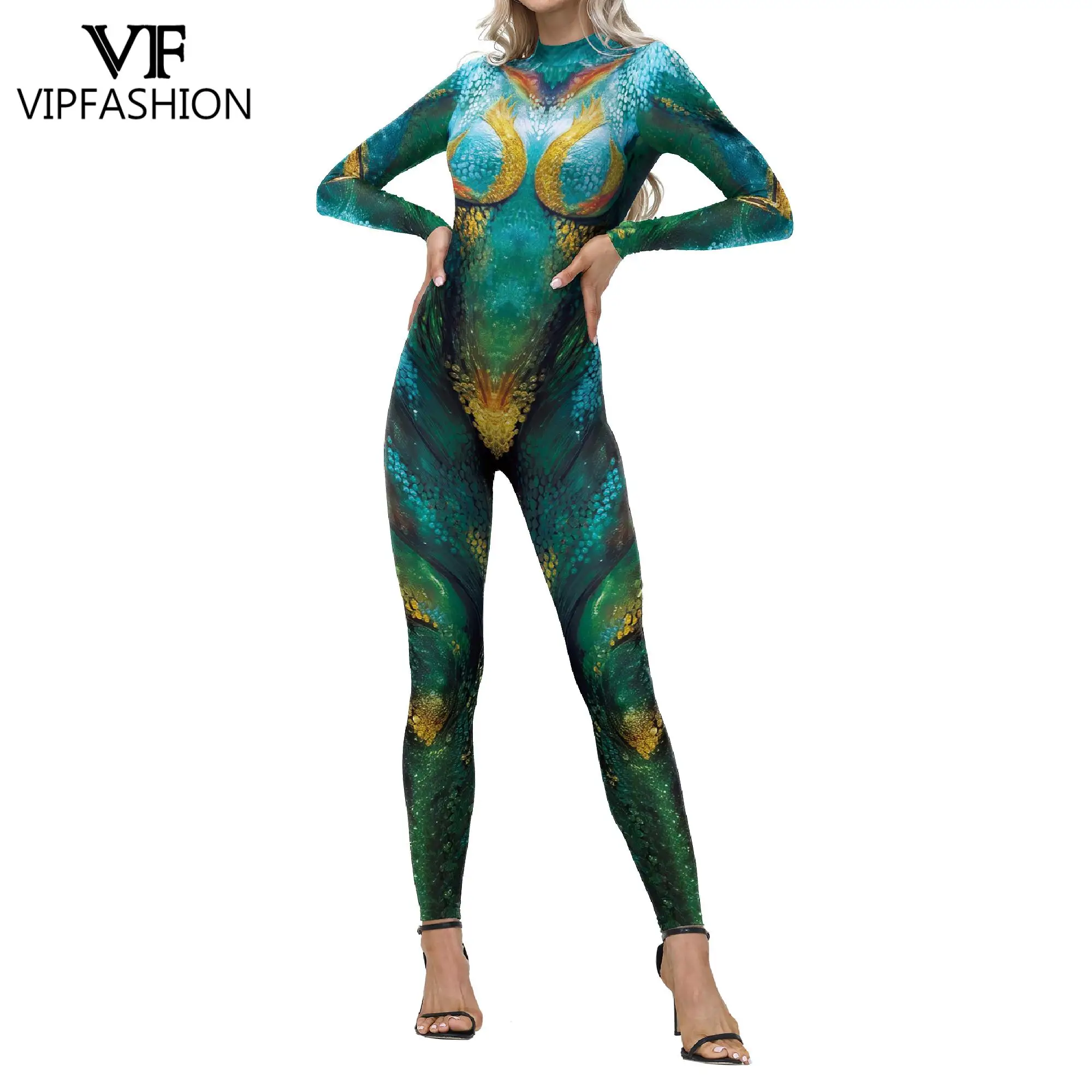 VIP FASHION Peacock Jumpsuits 3D Digital Print Woman Zentai Bodysuit Animal Show Performance Costume Carnival Purim Party Outfit