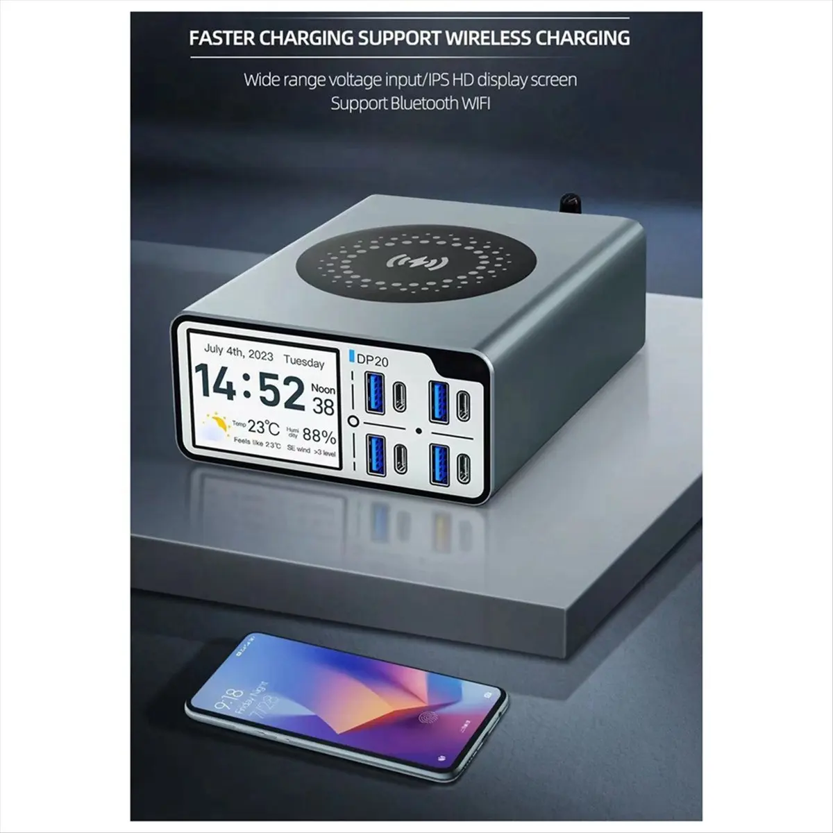 [ABPO] DP20 Smart Fast Charge USB Multi-Port Wireless Charging Mobile Phone Notebook PD3.0 Protocol QC4.0 Charging with EU Plug