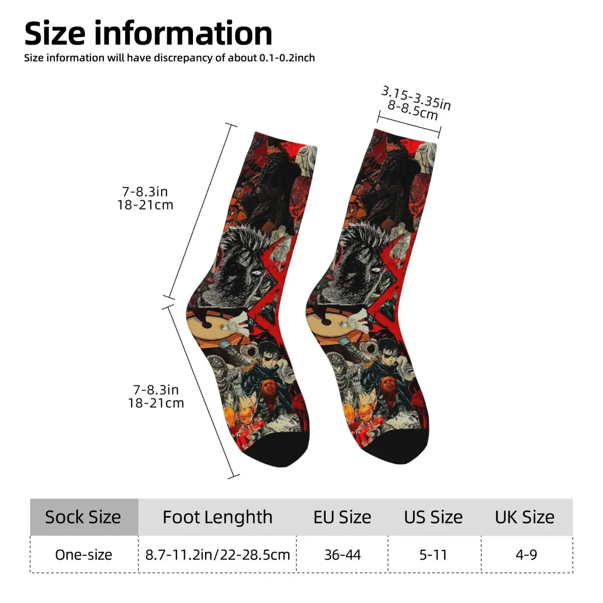 Fashion Japan Anime Berserk Guts Theme Warm Socks Accessories All Seasons Comfortable Middle Tube Socks Non-slip