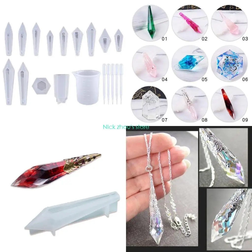 

E15E 1 Set Crystal Epoxy Resin Mold Pendulum Casting Silicone Mould Handmade DIY Crafts Earring Necklace Pendant Jewelry Making