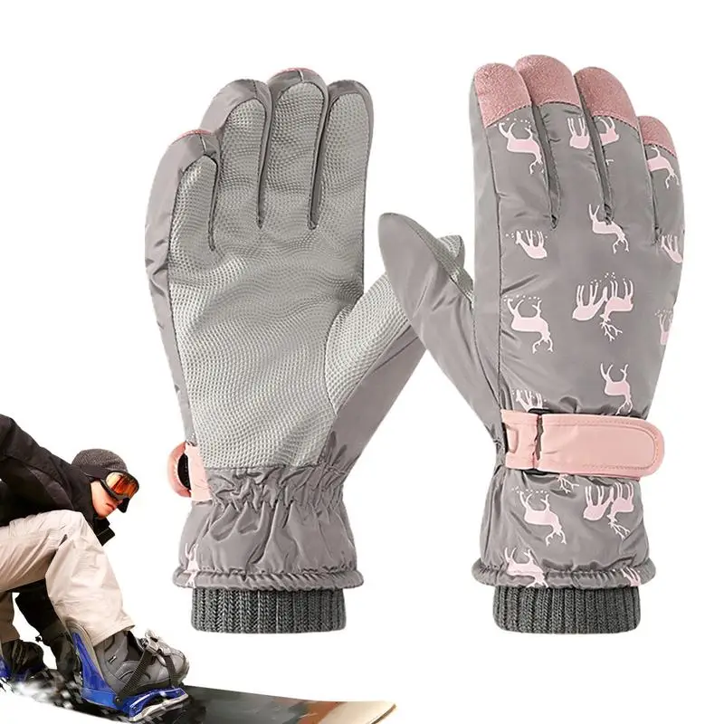 Ski Gloves Waterproof Snowboard Ski Winter Mittens Elk Pattern Snowmobile Mittens Touchscreen Thermal Ski Gloves Thickened Snow