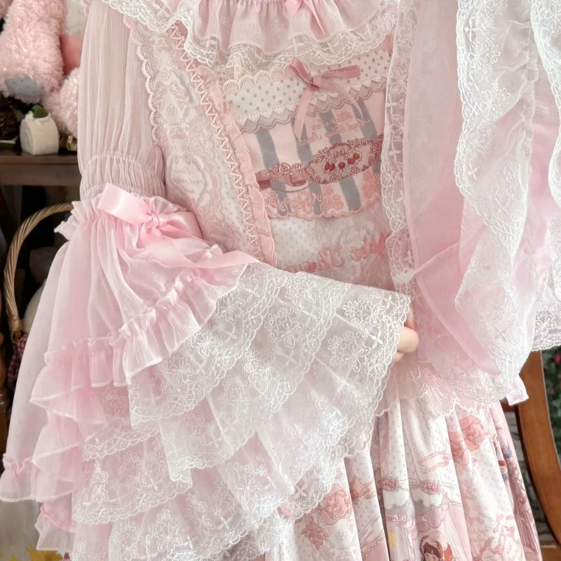

Japanese Lolita Flare Sleeve Sweet Bow Shirt Y2k Aesthetic Slash Neck Lace Patchwork Blouse Women Loose Grunge Ruffled Blusas