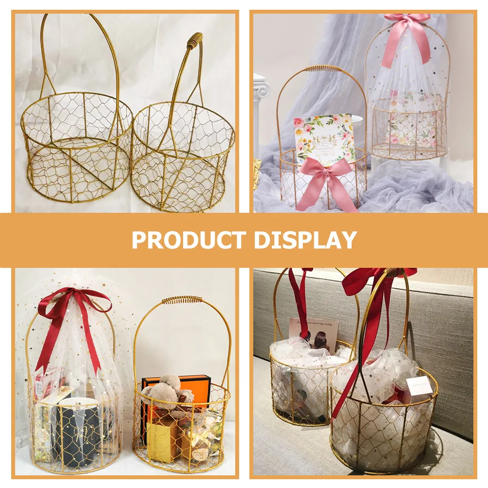 

Металлическая корзина с ручкой, маленькая корзина для цветов, для свадебного декора, для хранения фруктов, проволочные корзины, для домашнего декора