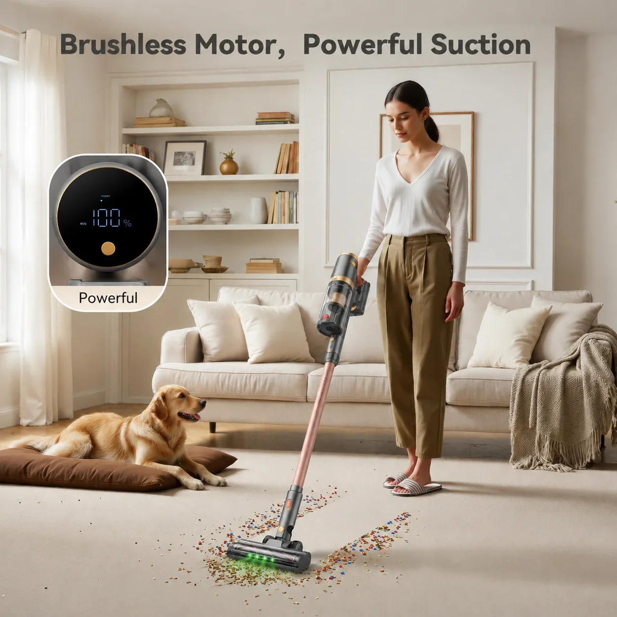 Cordless Vacuum Cleaner for Home,Self-Standing Stick Vacuum with Touch Screen,70KPa Suction,580W Motor & Up to 70-Min Runtime,Anti-Tangle Vacuum for Pet Hair,Carpet & Hardwood Floors