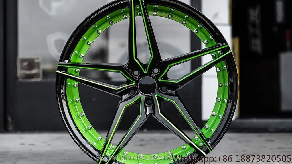 DIY Staggered 5x112 Concave AC01 Wheels Black With Lime Green Inner Deep Concave Rims passenger car wheels