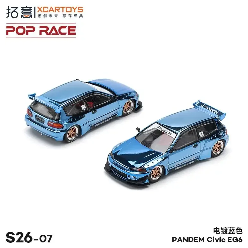 

Xcartoys x POP RACE 1:64 Pandem Civic EG6, хромированная синяя литая под давлением модель коллекционной машины
