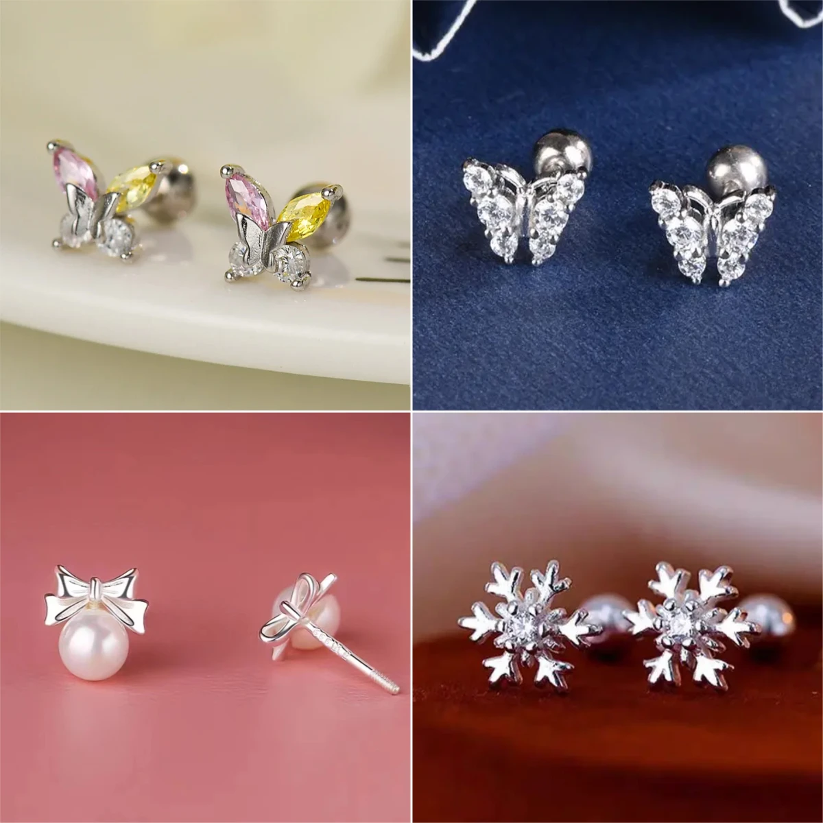 Silberfarbene Hypoallergene Zirkon-Knorpel-Ohrstecker 925 Silbernadel-Ohrringe für Frauen Helix Conch Tragus Piercing