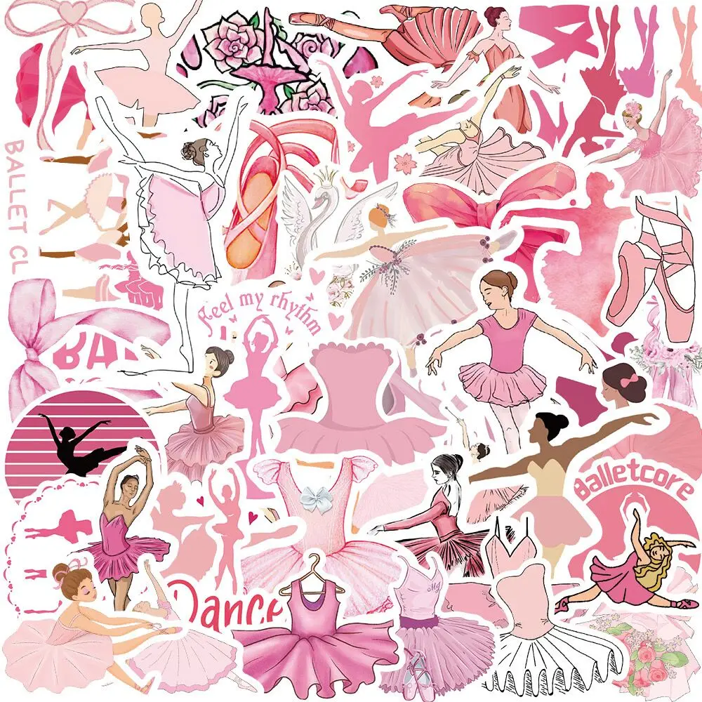 10/50pcs Cute Pink Ballet Dance Girls Stickers Art Decals DIY Decoration For Laptop Notebook Suitcase Laptop Phone Sticker Toy