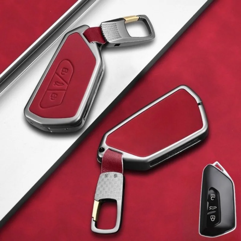 A + غطاء حافظة مفاتيح السيارة من الجلد من سبائك الزنك لسيارة VW Golf 8 MK4 Tarraco Leon ID.4 ID.3 #6