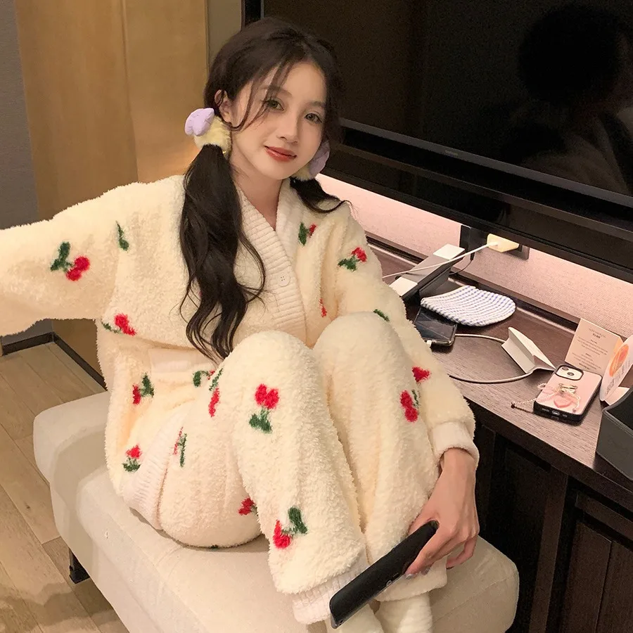 Women's Homewear Flannel New Winter Sleepwear For Sleeping Long Sleeve Pyjamas Set For Women Thick Warm Pajamas Nighty Set 3