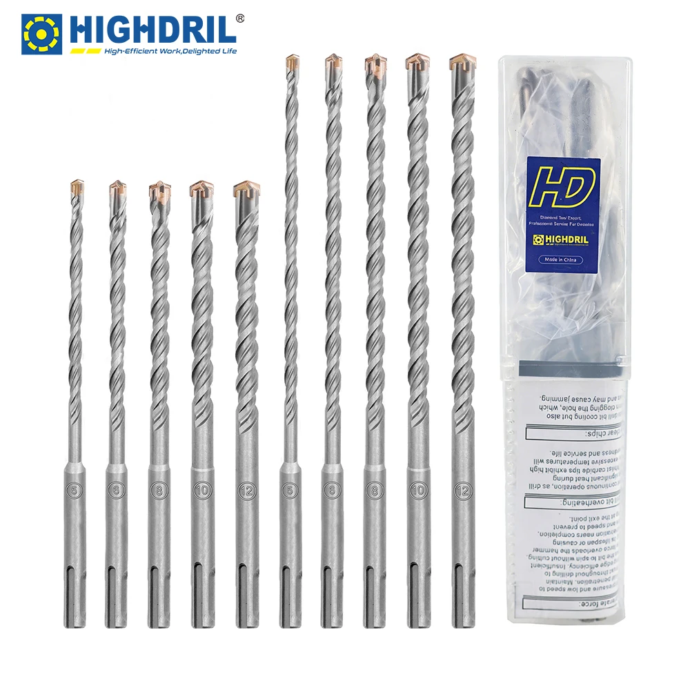 ハイドリルコンクリートハンマードリルビット、コンクリート、石積み、花崗岩、レンガ用、超硬チップ付きsdsプラス超硬ドリルビットセット