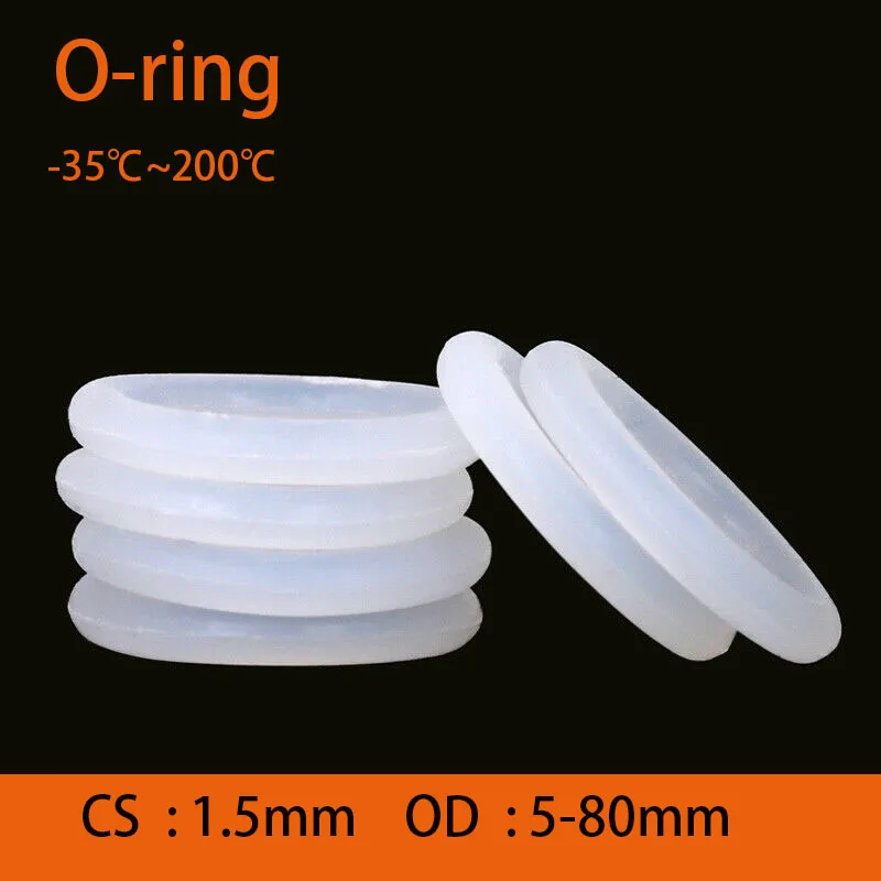 CS 1.5mm White Food Grade Silicone O-ring OD 5-80mm O-ring Sealing Gasket Corrosion&Wear&High Temperature Resistant