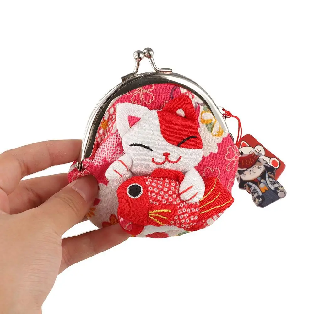 

Casual Japanese Style Maneki Neko Coin Purse Flower Printing Lucky Cat Clutch Bag PU Wallets Card Holder Men