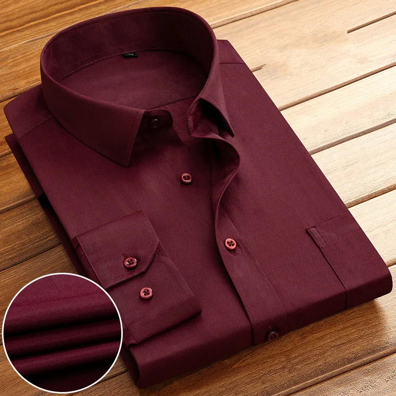 New Spring Autumn Square Collar Slim Fit Shirts Men Solid Color Long Sleeve Smart Casual Mens Blouse Single Breasted Shirt Man