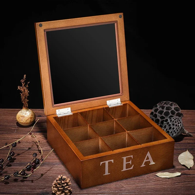 

Wooden Divided Candy Tea Box Nine-Box Coffee Snack Storage Small Cabinet for Organized Treats Tea Organizer