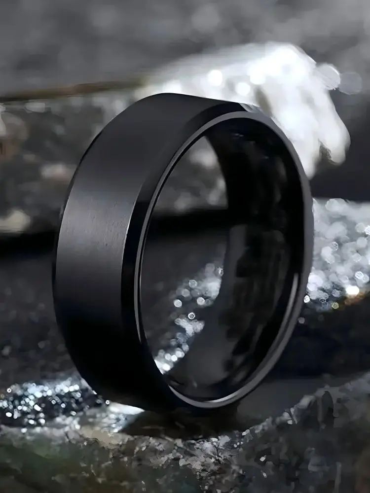 Anéis pretos matte do aço inoxidável para homens e mulheres, jóia do encanto da forma, anel do