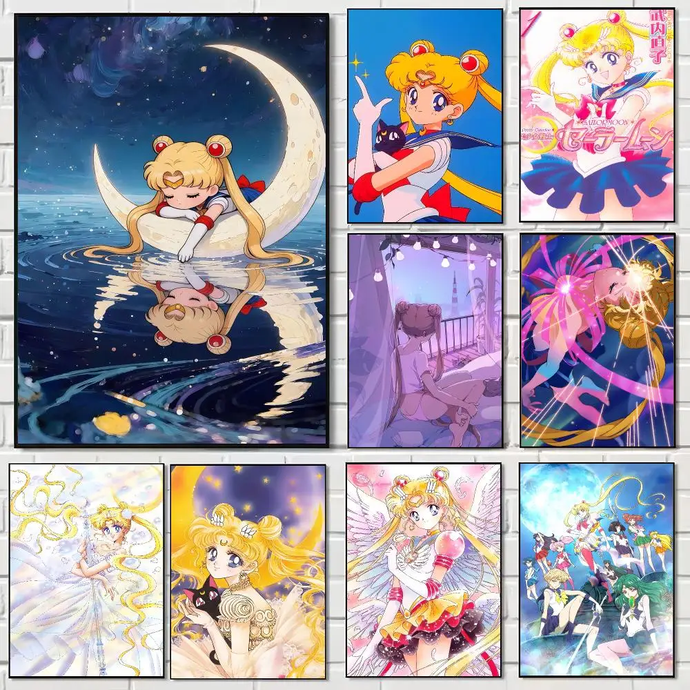 Shoujo Anime S-Sailor Moon Poster Pegatina artistica HD autoadhesiva impermeable para salon dormitorio