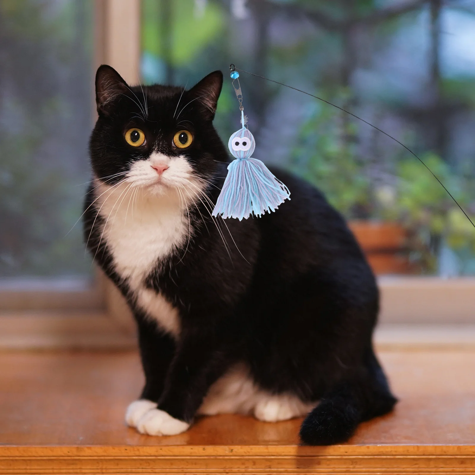 

Interactive Cat Teaser Replacement Head Soft Yarn Ball Kitten Indoor Outdoor Play Sky-Blue Funny Cat for