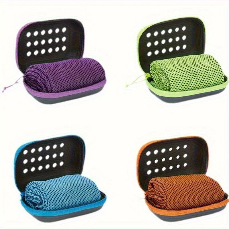 Quick Drying Cooling Towel Soft Breathable Chilly Sweat Absorption Cold Towel with Storage Box Sports Running Yoga Gym Club