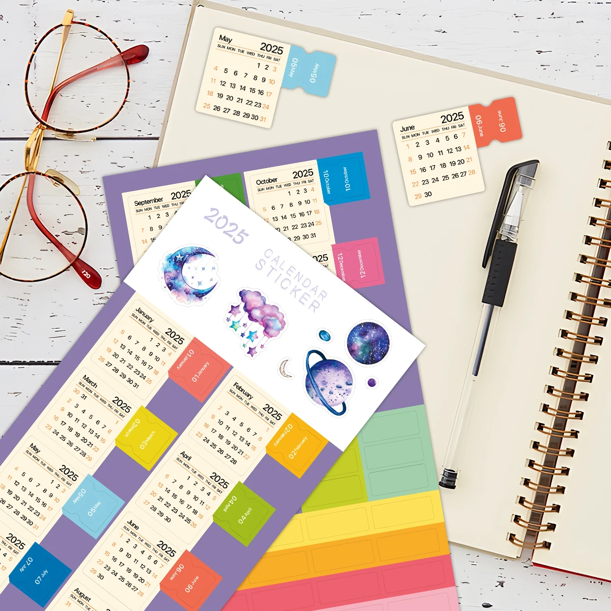 2025 Calendar Index Stickers Mini Calendar Sticker Monthly Daily Planner Notebook Index Stickers Bookmark Journal Index Tabs
