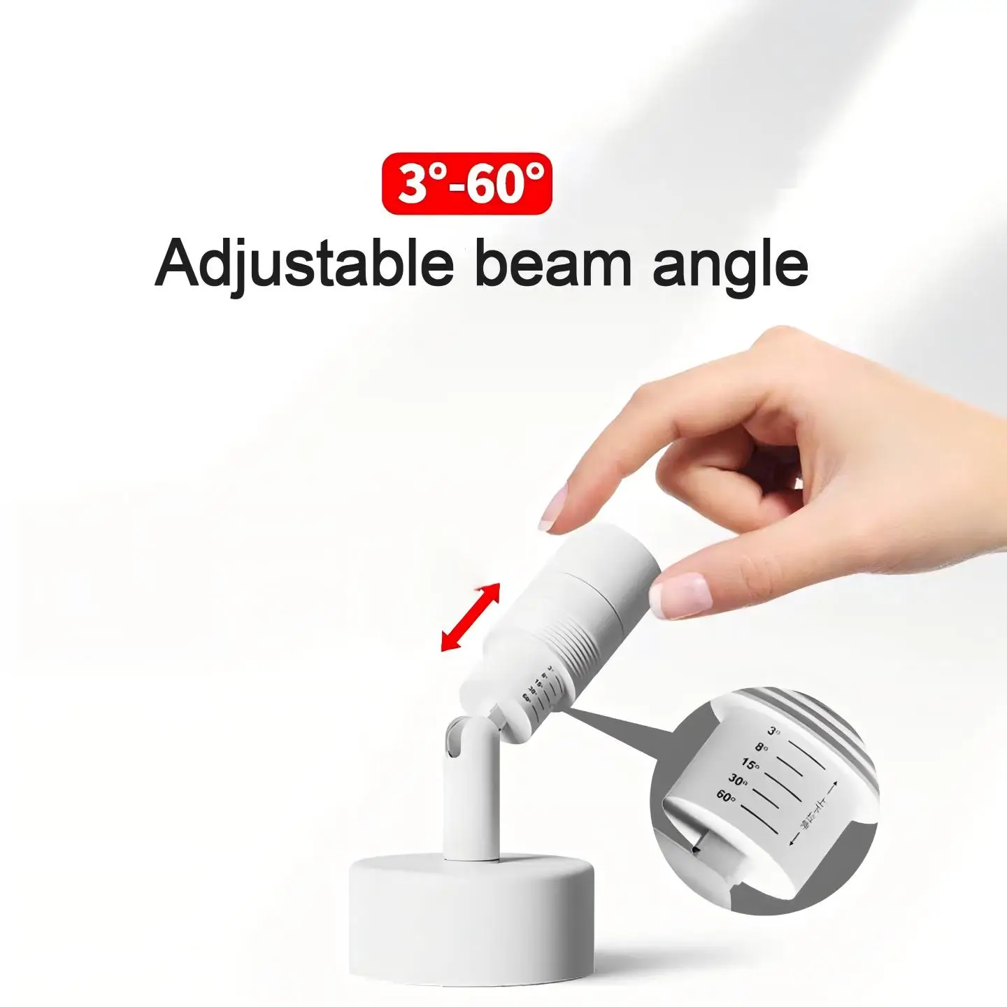 headlight with adjustable angle from 3 to 60 degrees, zoom, focus, mini spot, small ceiling lamp for surface mounting, ambiance
