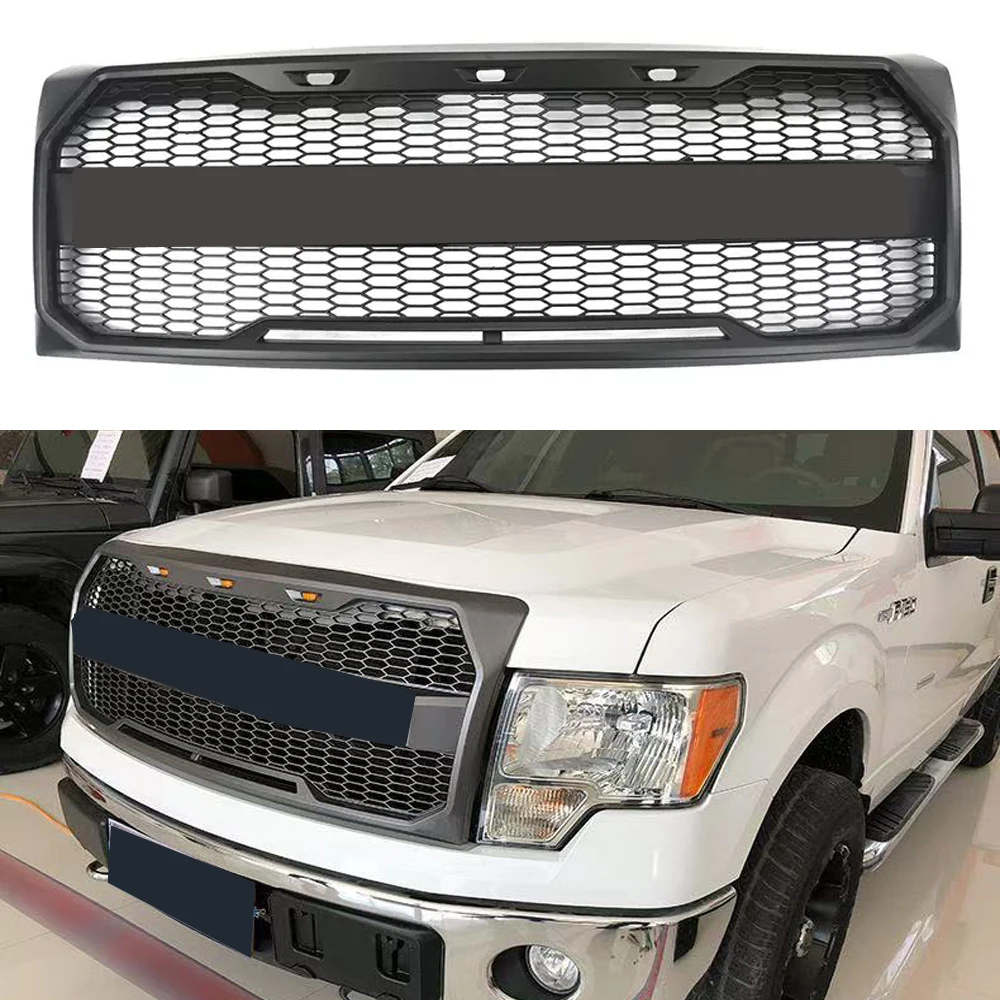 

LED Racing Grills For Ford F-150 F150 2009 2010 2011 2012 2013 2014 Front Bumper Mask Radiator Upper Grill Raptor Style Grills