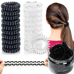 5 Pcs Phone Line Hair Ring Transparent Traceless Black Plastic Spring Ring Rubber Band Hair Accessory Japanese Korean Ins Style