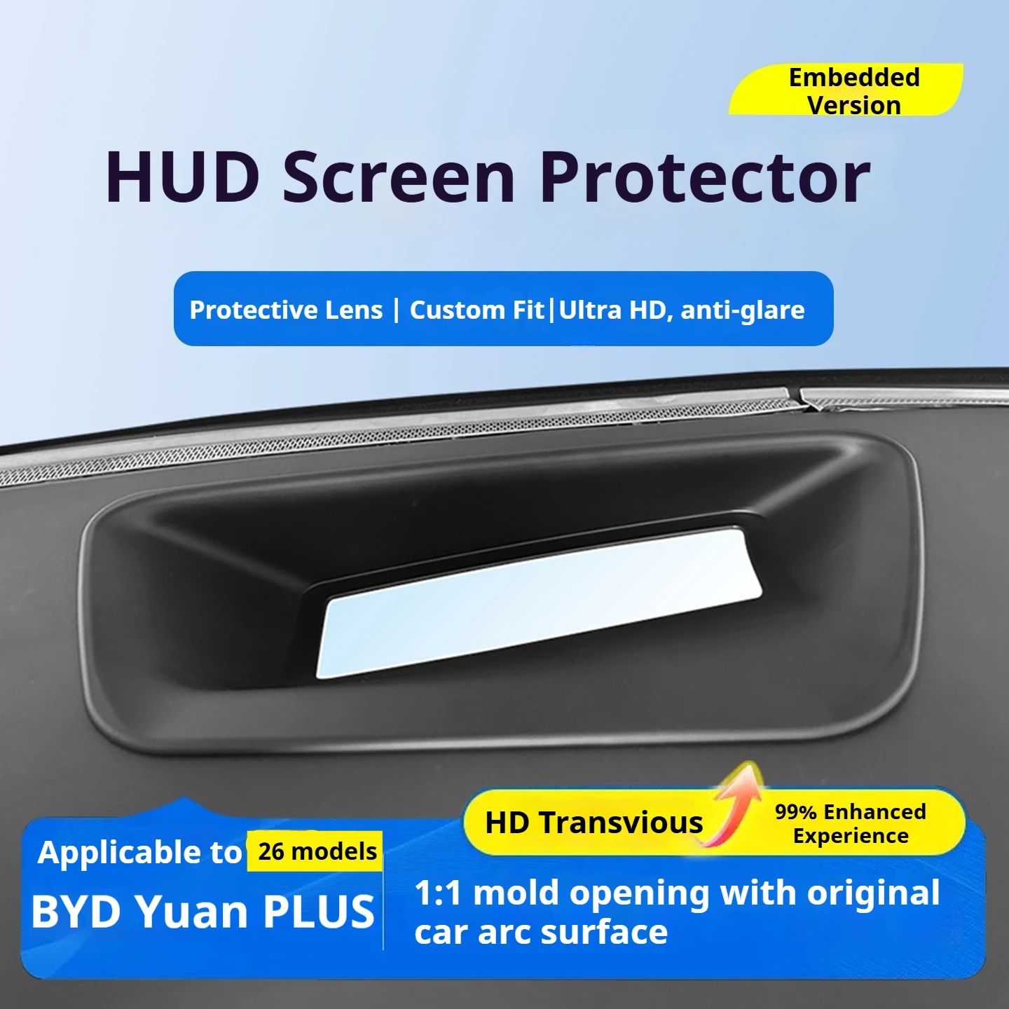 Custom HUD Protector for 2026 BYD Yuan PLUS, ABS HUD Frame, Reduce Debris Build‑Up, High Scratch Tolerance, Noise‑Free,Black 1pc