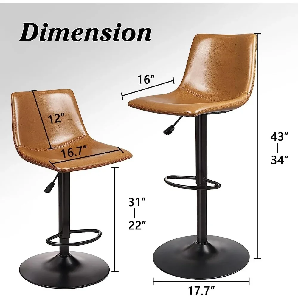 Ajustável giratória Bar fezes, balcão altura Bar fezes com costas, PU couro fezes para estofados Pub fezes com apoio para pés