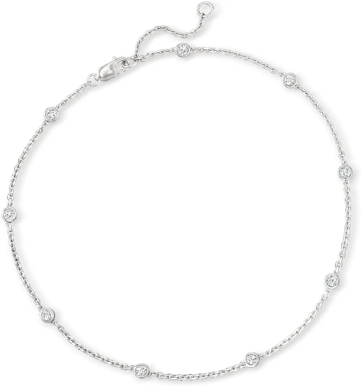 

0.50 ct. t.w. Diamond Station Anklet in Sterling Silver. 9 inches