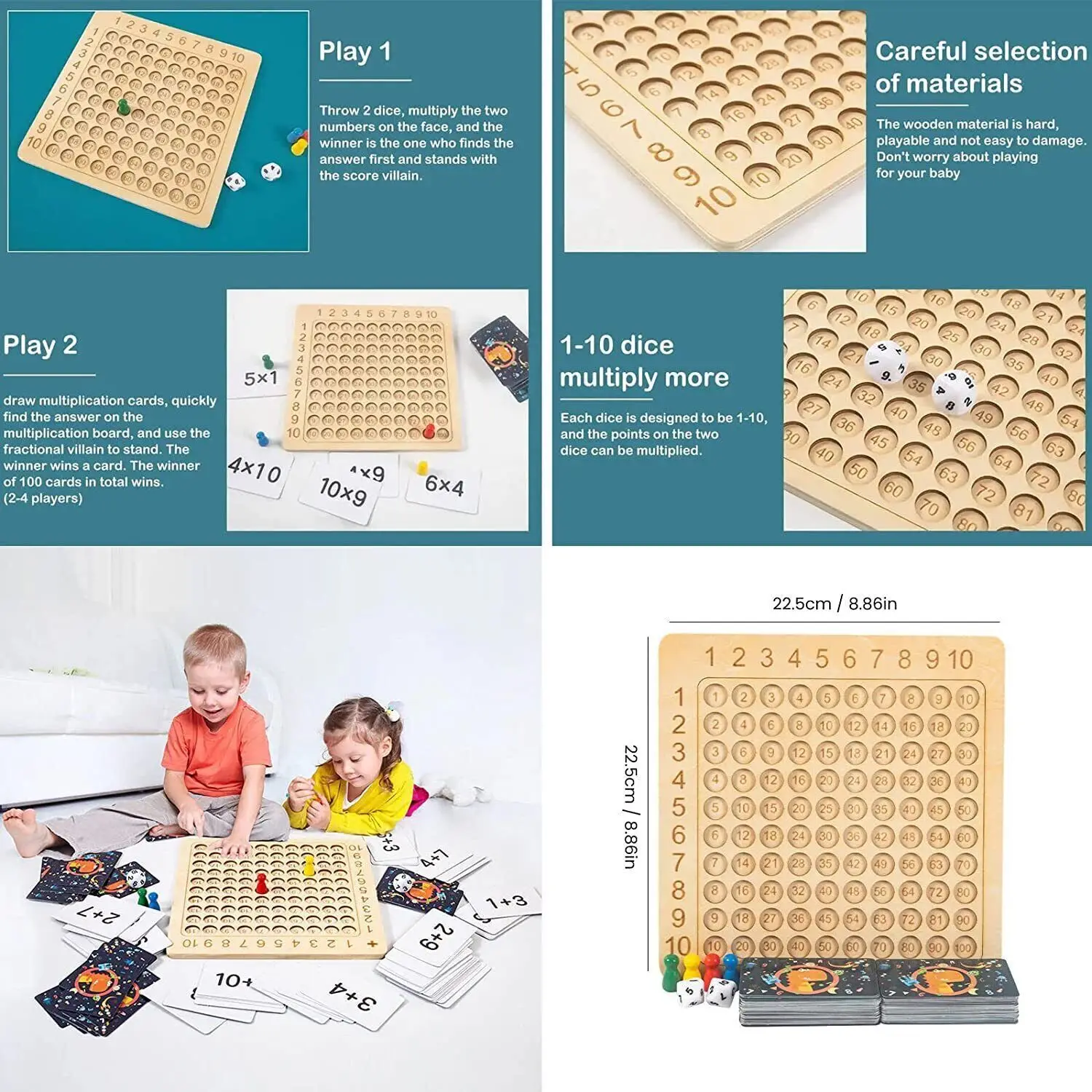 Wooden Montessori Multiplication Board Game Math Table Puzzle Game For Kids Child Learning Educational Toys With Chessboard