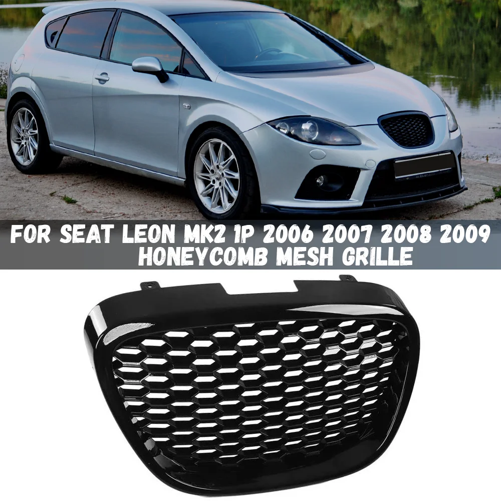 

Honeycomb Mesh Car Front Bumper Radiator Grille For Seat Leon MK2 1P 2006 2007 2008 2009 Mesh Center Racing Grills